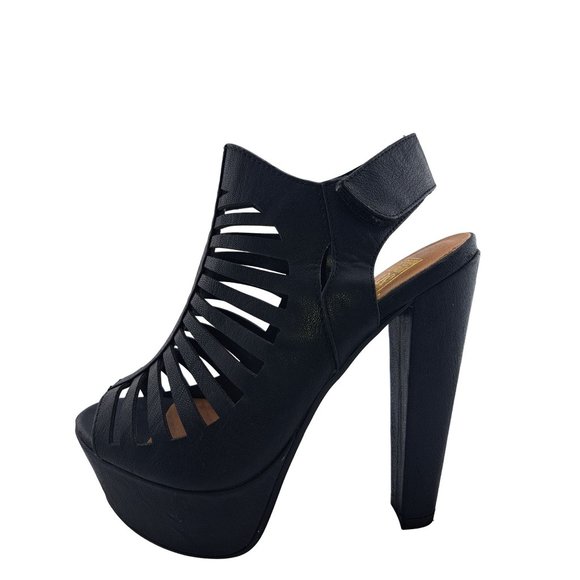 Speed Limit 98 Womens Black Peep Toe Caged Platform Chunky Heel Sandal Shoes 6.5 - Picture 5 of 11